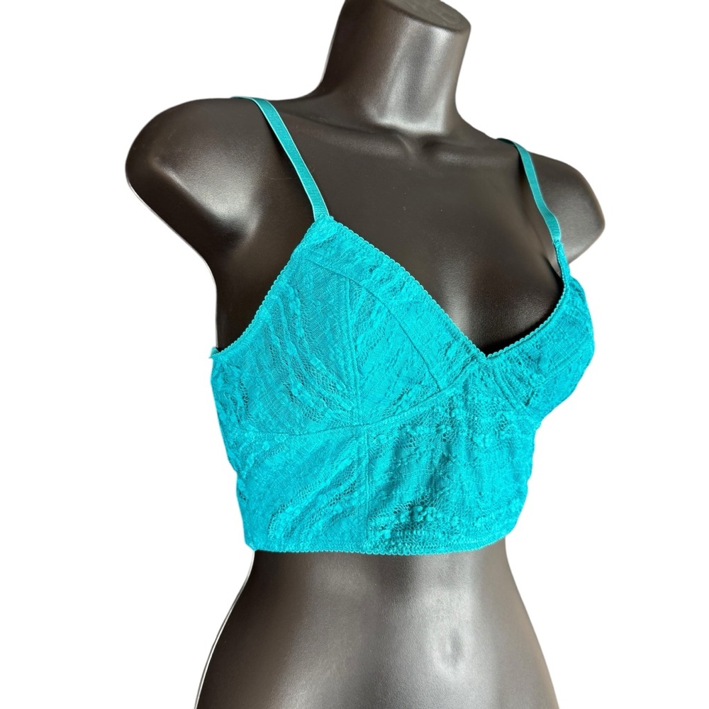 Free People Intimately Teal Lace Bralette Size M Wireless Longline - Picture 4 of 11